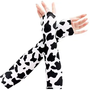 1Pair Cow Pattern Ice Silk Sleeves Portable Dacron UV Resistant Ice Sleeves Protection Thin Loose Sleeve Cover Outdoor