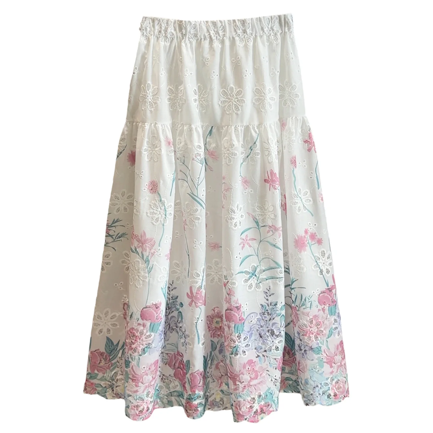 2026 New Casual A-line Midi Skirt for Women, Heavy Embroidery Hollow Floral Design