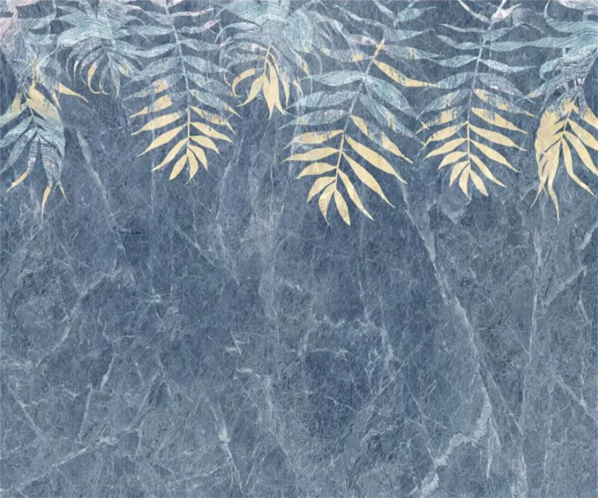 

Фотообои на заказ, современные абстрактные 3D-обои с изображением чисто-белого мрамора, синего и золотого цветов, перьев, для украшения гостиной.