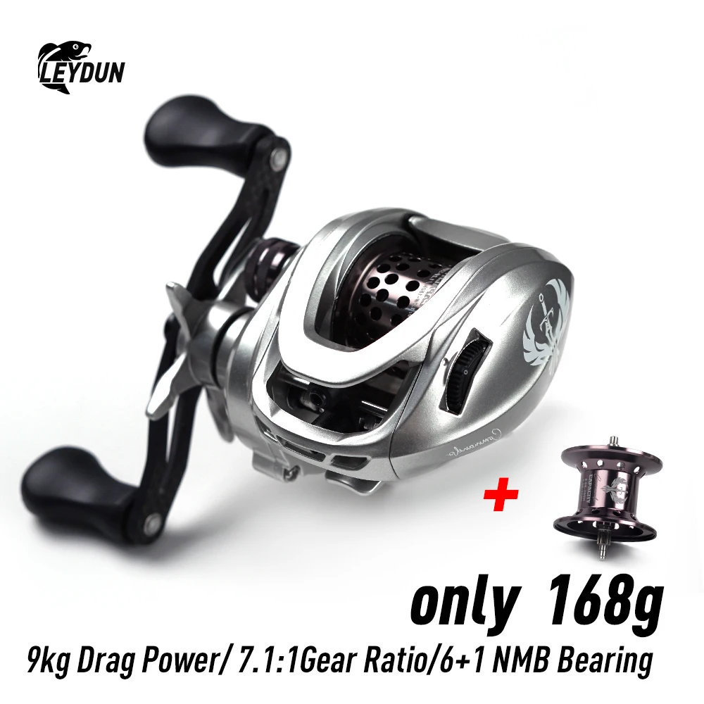 LEYDUN BFS Baitcasting Fishing Reels 7.1:1 Saltwater Bait Casting Reel 9kg Max Power Two Spool 168g Carbon Fiber Fishing Gear