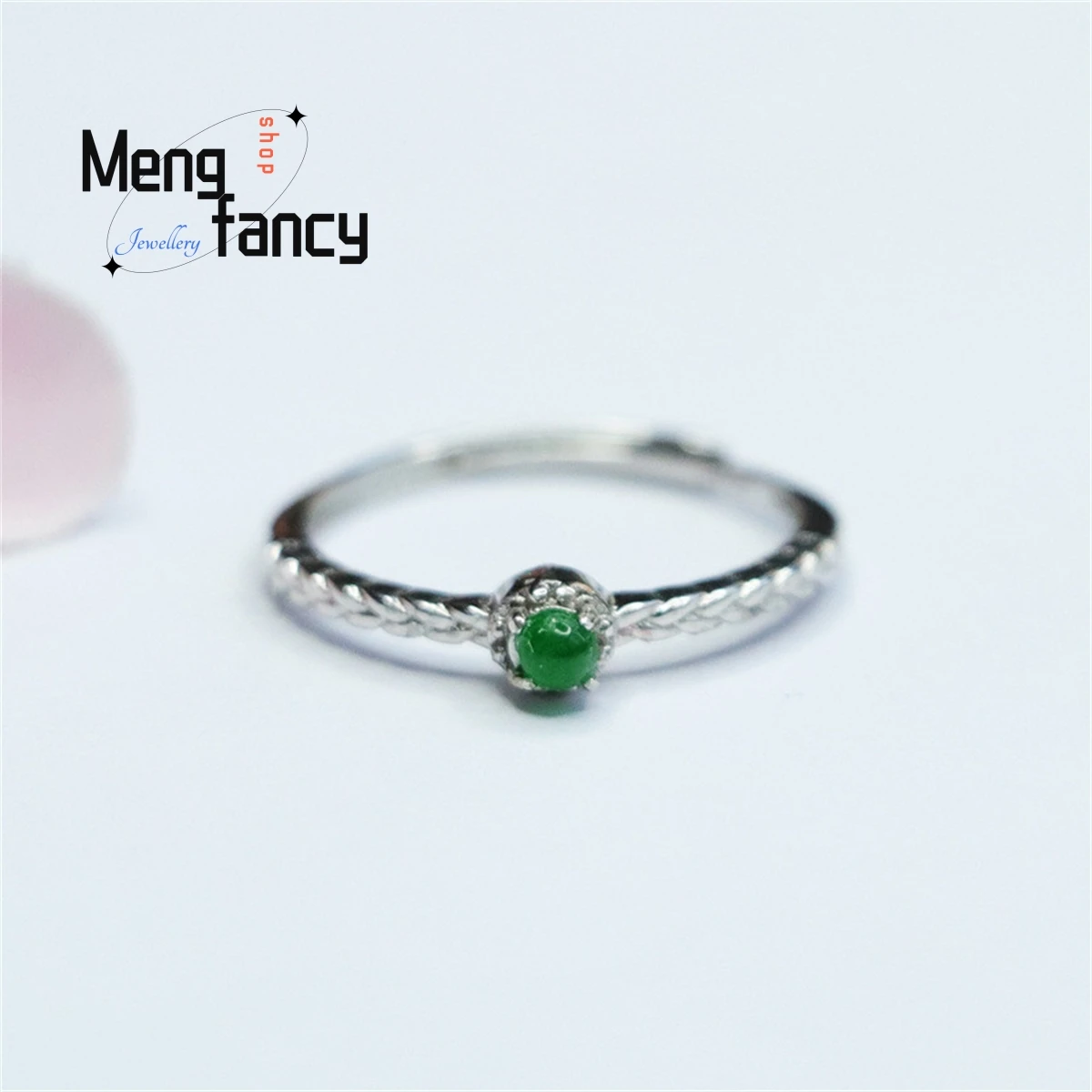 

Natural S925 Silver Inlaid Ice Jadeite Emperor Green Ring Simple Personalized Light Luxury Fashion Versatile Exquisite Jewelry