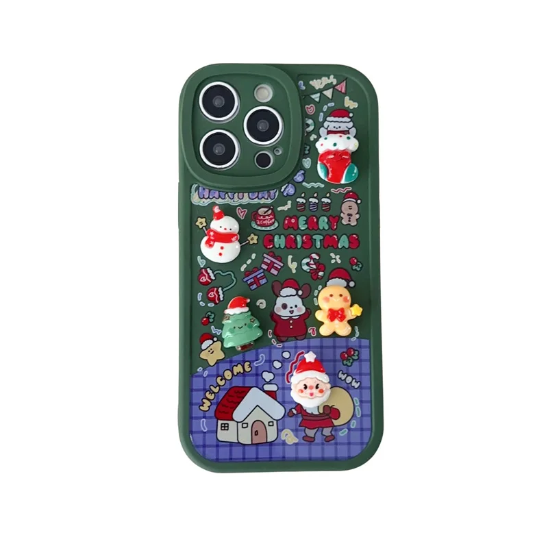 Cute 3D Cartoon Christmas Santa Claus Bear Reindeer Phone Case Back Cover For iPhone12 11 13Pro 14 Plus 16 15 ProMax XR XS X 8 7