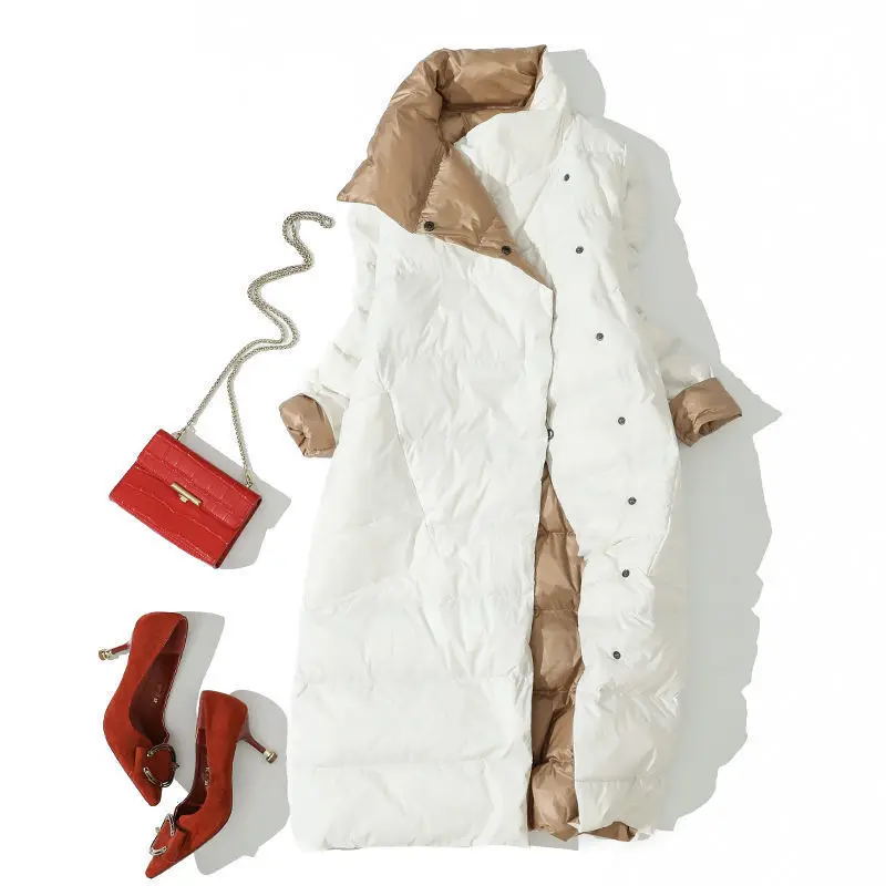 Two-Sided Women Warm Down Coat 2025 Autumn Winter Light Thin White Duck Down Jacket Female Long Oversize Puffer Parkas Outwears
