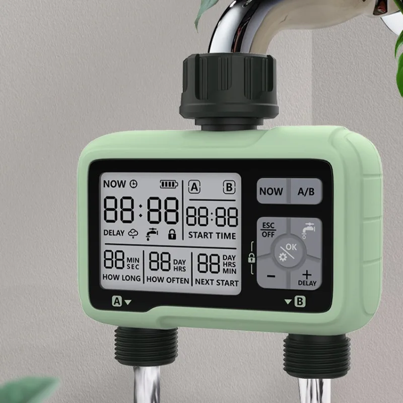 Large Screen Dual Outlet Timing Irrigation Controller Independent Two-way Automatic Watering Device For Outdoor Garden Plants