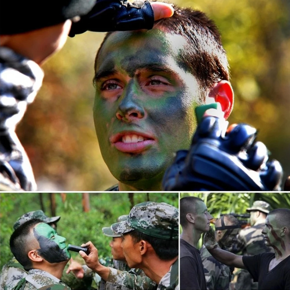 3pcs Military Woodland Camouflage Camo Color Cream Body Face Waterproof Paint Tube Stick for Outdoor Field Camouflage Oil Suit