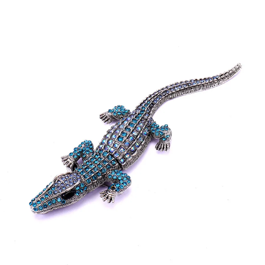 1PC Fashion Drip Resion Rhinestones Crocodile Alloy Brooch Small Animal Badge For Lady Clothes Bags Decorations