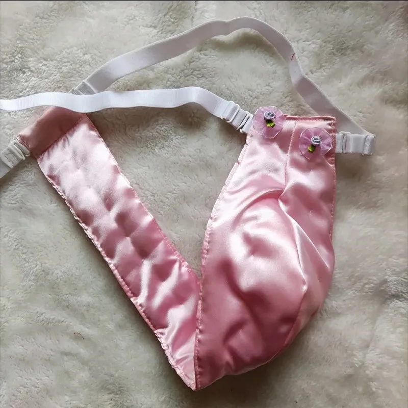 Man's G-string Red Flower Print T-back Briefs Silky Soft Sissy Convex Pouch Thong Jockstrap Party Sexy Underwear LGBT Underpants