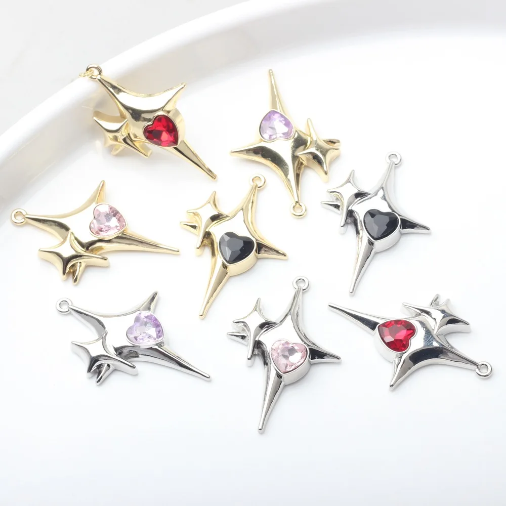 

10pcs Alloy Stars Inlay Heart Shape Pendant Earring Ornament Necklace Bracelet Jewelry DIY Handmade Accessories Supplies Craft