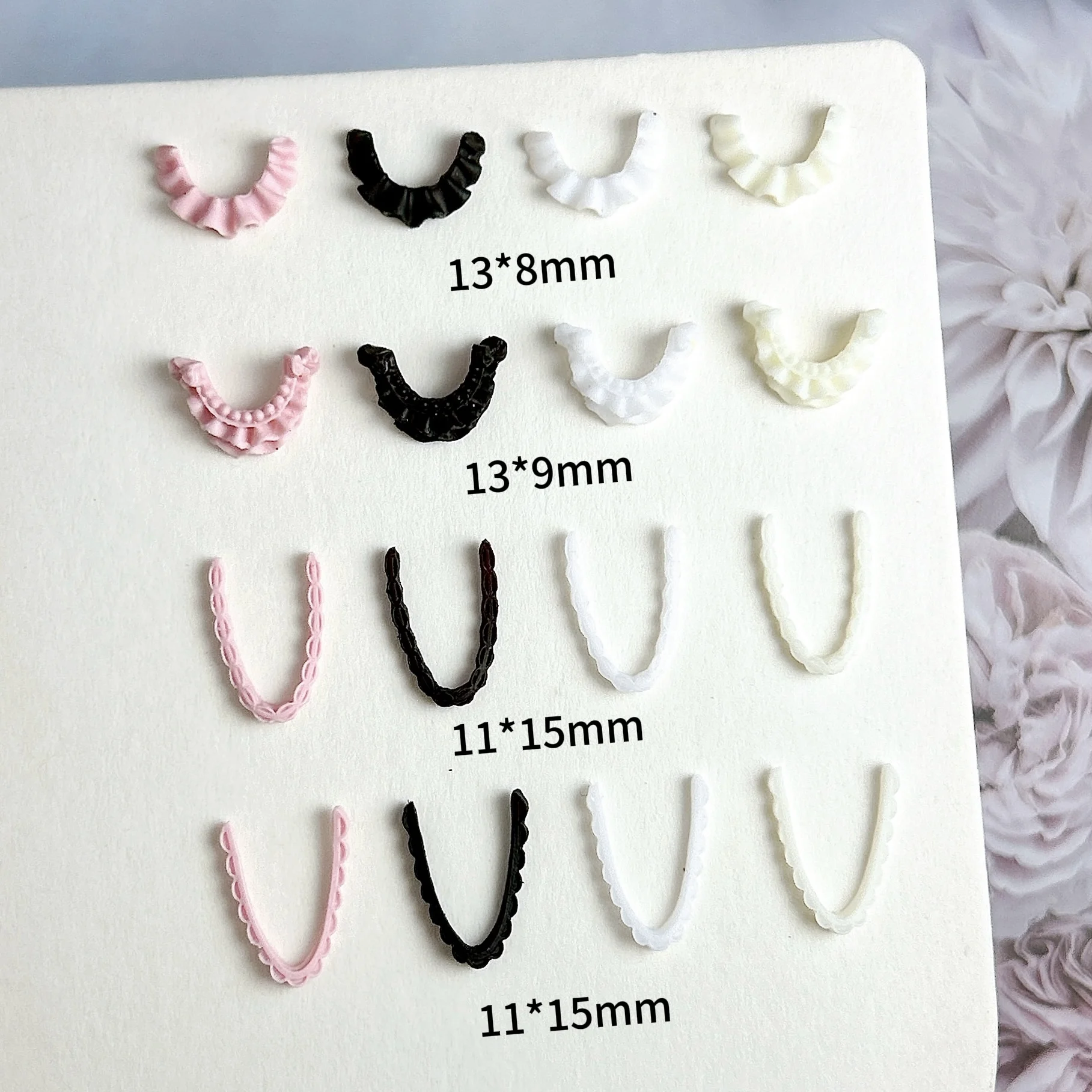 30PCS Multi-colors French Lace Floral Belt Resin Nail Charms 3D Minimalist Princess Lace Ribbon Nail Art Decorations DIY Nails