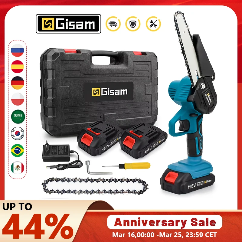 Gisam 6 Inch Chain Saw Cordless Electric Saw Handheld Garden Logging Chainsaw Wood Cutting Power Tools for Makita 18V Battery