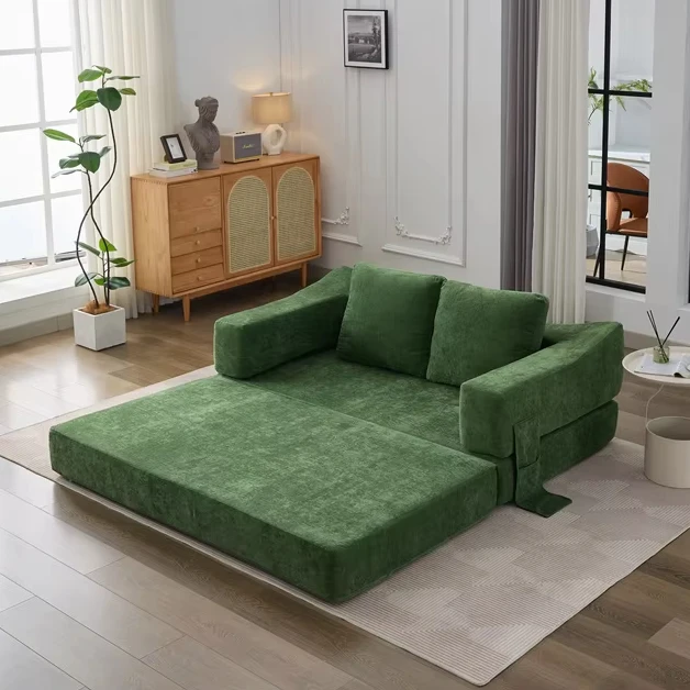 #￥Modern Fold-Out Sofa Bed Convertible Chair FloorCouch Sleeping Stackable Mattress for Living Room Apartment Removable Backrest