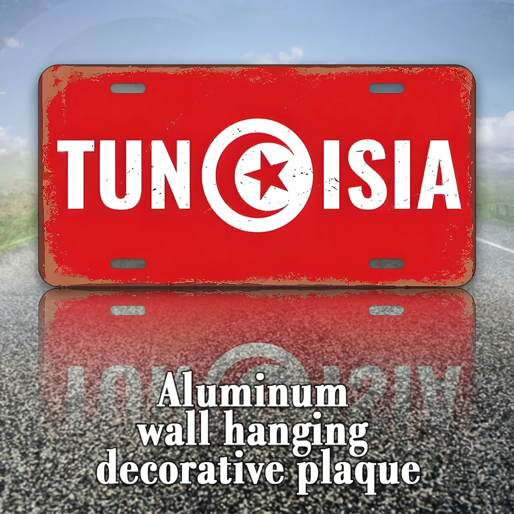 Tunisia Vintage Aluminum Sign,  Wall Hanging Decorative Plaque, Multipurpose Room and Home Decor, English Text, Wall Mounted Art