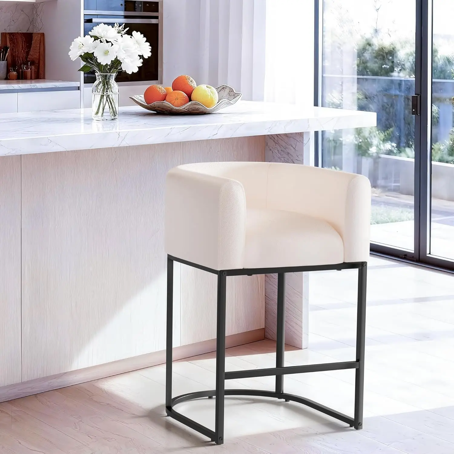 

27-дюймовый табурет-бочка со спинкой, подушка 6,2 дюйма, кухонный остров, бежевый, по индивидуальному заказу