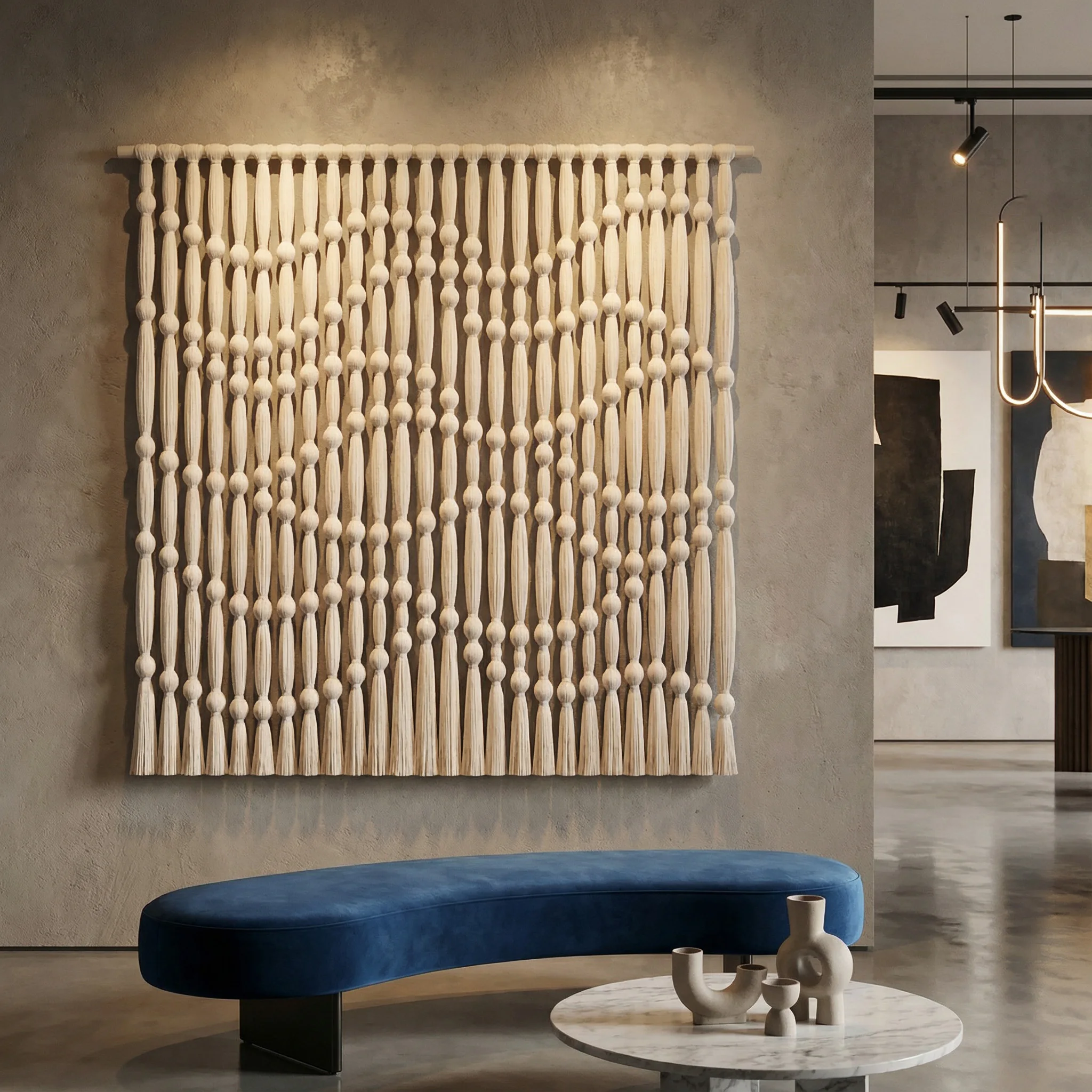 #￥Large Handmade Art Deco Macrame Room Divider Natural Fiber Eco-Friendly Polyester Rope for Bali Home Decor Art Wedding Lobby