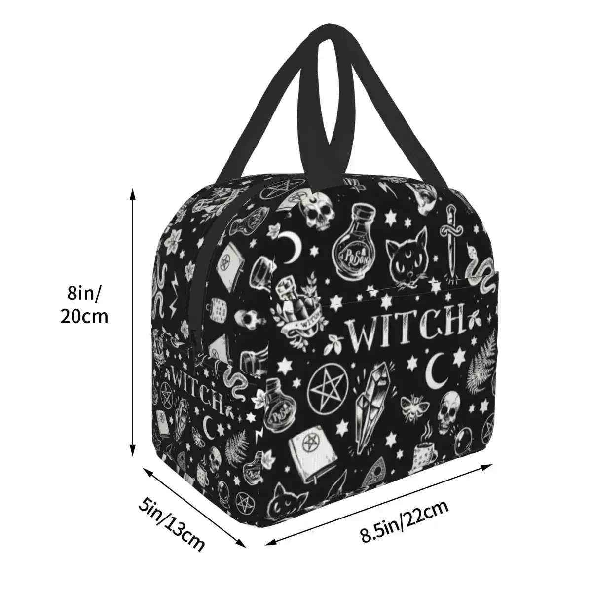 Witch Pattern Insulated Lunch Bag for Work School Halloween Cat SKull Waterproof Cooler Thermal Lunch Box Women Kids Picnic Bags