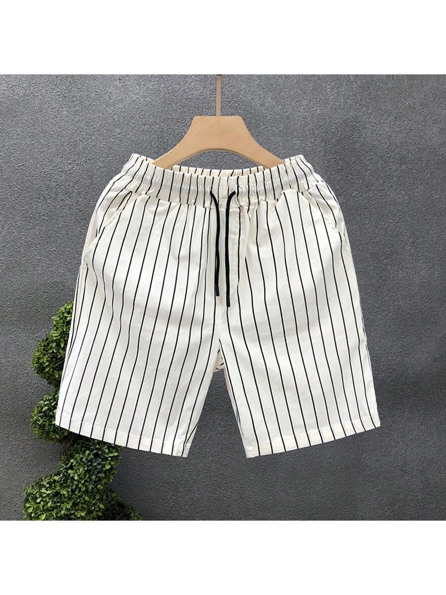 

Mens Striped Drawstring Waist Casual Shorts Summer Elastic Waist Beach Shorts