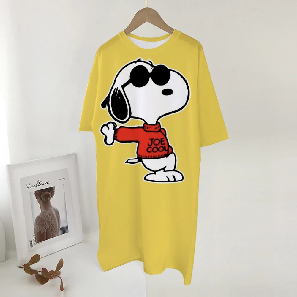 Dames zomer casual Snoopy print losse maat ronde hals korte mouwen T-shirt jurk nieuwe mode bedrukt rond