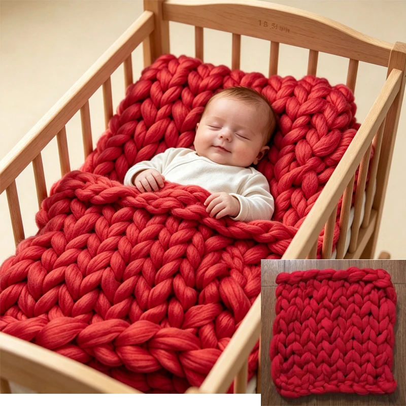 Newborn Photography Props Merino Wool Knitted Braid Blanket for Baby Photo Shoot Background Basket Stuffer Bump Wrap 50x50CM view 6