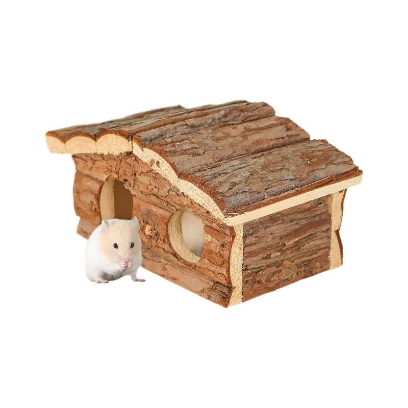 Natural Bark Slant Top Wooden Hamster Hut Special For Dwarf Hamsters Like Campbell Winter White Pearl Hamster Small Pet House
