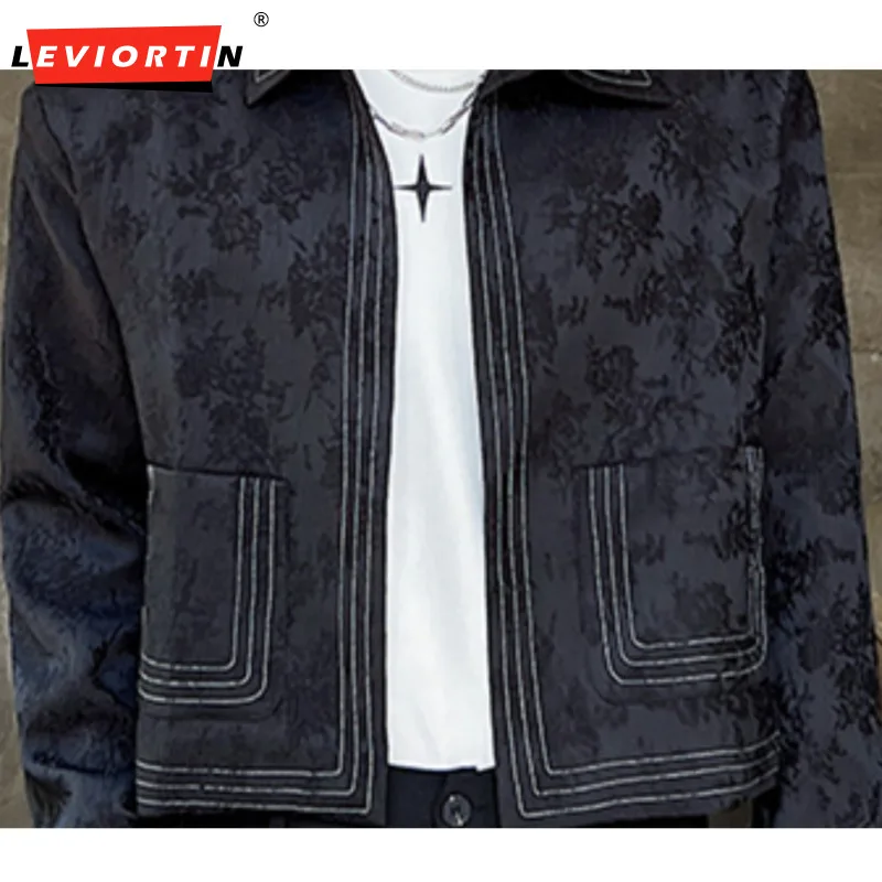 Chaqueta Jacquard de manga larga con solapa para hombre, abrigos cortos, ropa de calle, traje Delgado informal con personalidad elegante, prendas de vestir exteriores, moda de otoño, nuevo