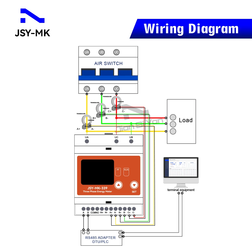 JSY-MK-339 kWh 3 Phase 3 Wire 80A AC Smart Power Meter Energy Monitor Analyzer RS485 Modbus-RTU for Solar System Management