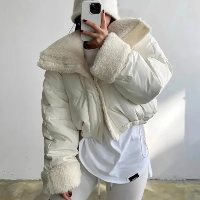 2023 Winter koreanische lässige schlanke einreihige Parkas Scheide Jacke für Frauen kurze Oberbekleidung Mode warmen dicken festen Mantel