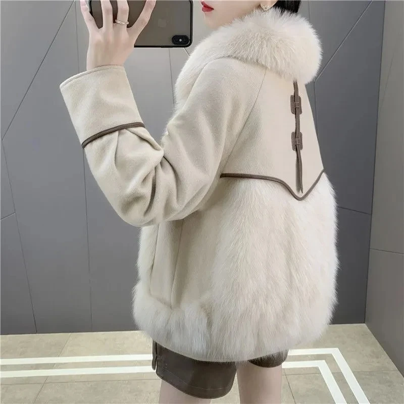 Winter Jacket Women's Fur Integrated Short Jacket 2023 New Imitation Fox Fur Grass Jacket Female Patchwork Down Cotton Jacket