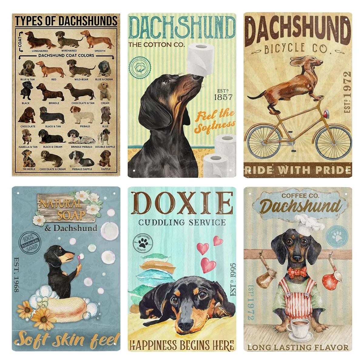 Types of Dachshunds Knowledge Metal Tin Sign Retro Kitchen Garden Restaurant Farm Shopping Mall Bar Cafe Man Cave Farm Wall