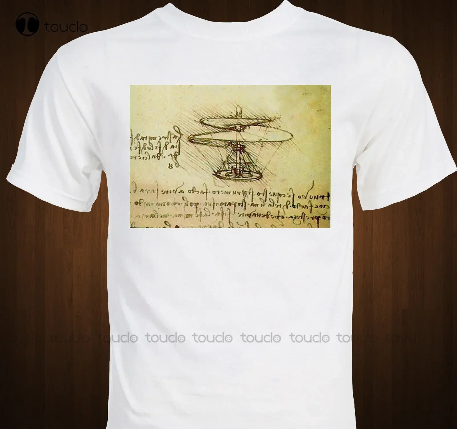 New Men T Shirt Fashion Popular Style Man T-Shirt Leonardo Da Vinci Flying Machine - Helicopter Invention Drawing Hipster Tshirt