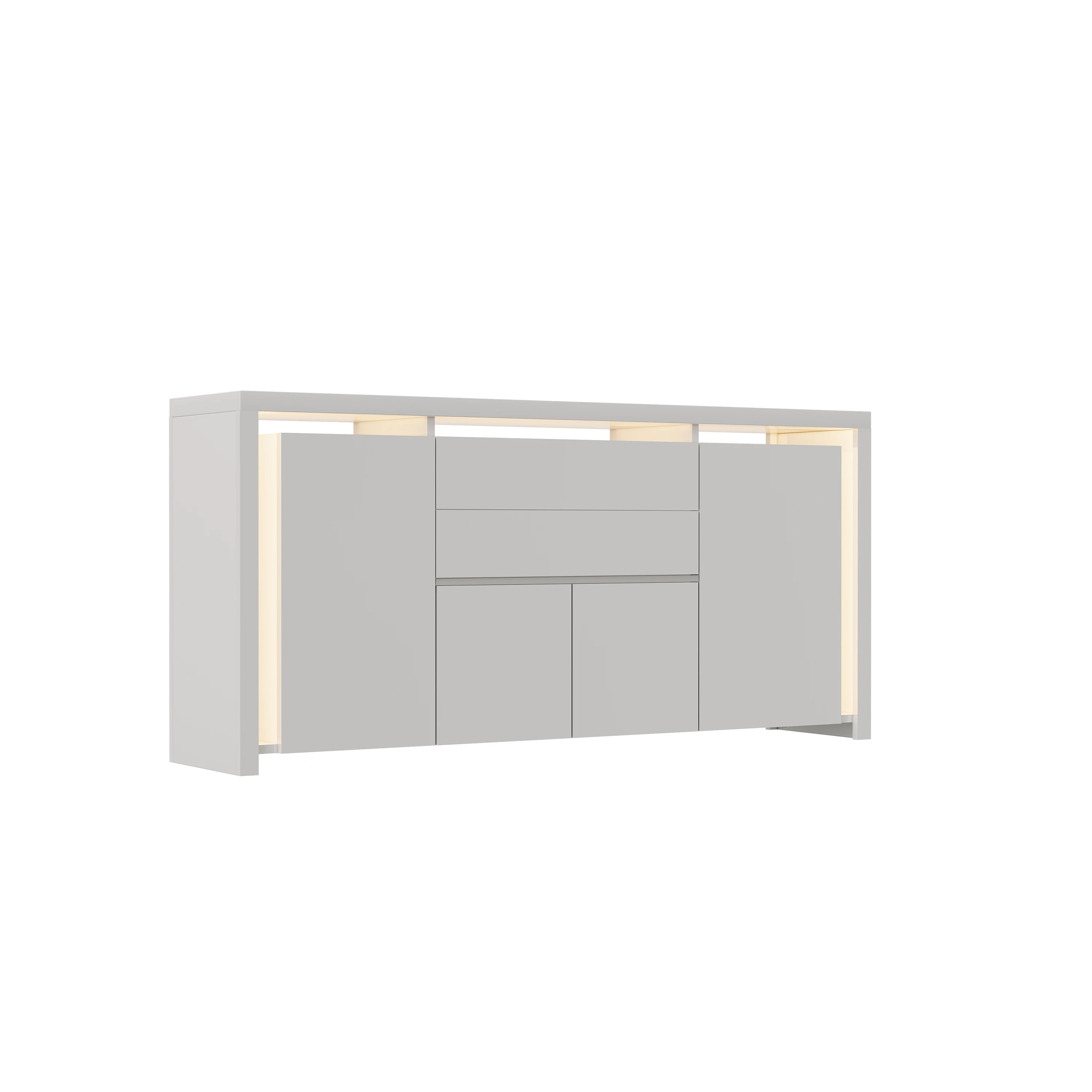 Rosahqnda Sideboard Hochglanzweiß mit LED, modernes Sideboard mit Tür und Schubladen, Buffetschrank, Kommode für die Küche – Detail 12