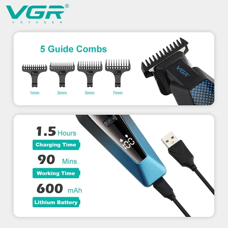 

[UPUP]VGR 253 Multifunctional Electric Hair Clipper USB Rechargeable For Personal Use Hair Salon Digital Display Hair Shaving