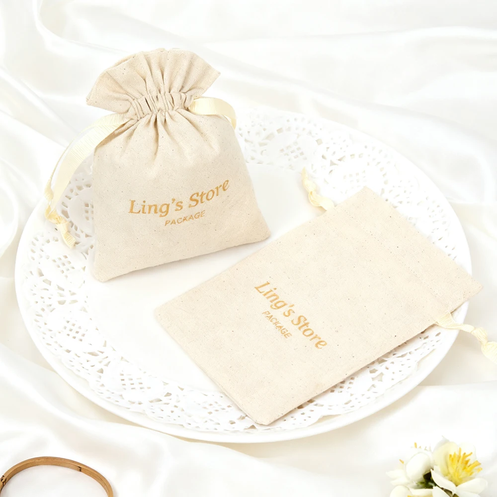 100 قطعة شعار شخصي مجوهرات حقيبة برباط الشريط هدية القطن الطبيعي حقيبة القرط حلقة مستحضرات التجميل التسوق السفر التعبئة والتغليف #2