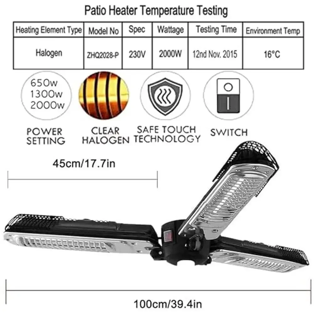 Patio Infrared Heater 3 Heating Modes Waterproof Outdoor Electric Umbrella Heater 500W-1500W Commercial and Residential Use