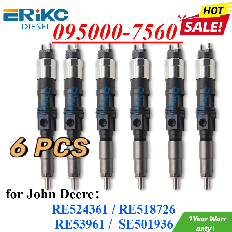 6PC 095000-7560 095000-7561 Auto Fuel Injector 095000-7562 New Engine Parts for Denso JOHN DEER RE518726 RE53961 RE524361