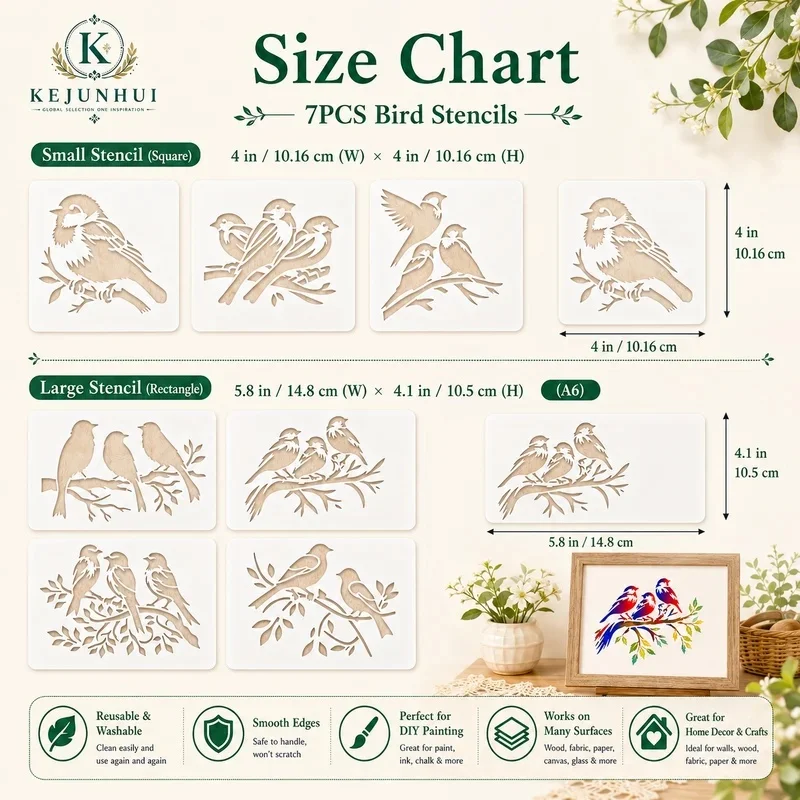 7Pcs Bird Stencils Reusable PET Stencils for Painting Bird on Branch Craft Templates Wall Wood Fabric Canvas Paper DIY Decor - view 2