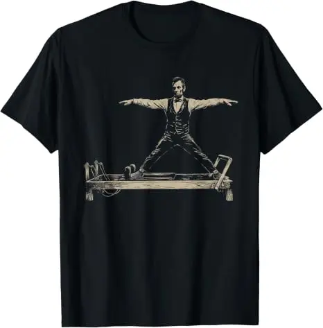 Lustiges Abraham Lincoln Pilates Reformer Workout Art T-Shirt Y2k Gym Doing Fitness Exercises Grafik Herrenbekleidung 4th of July Tee – Detail 14