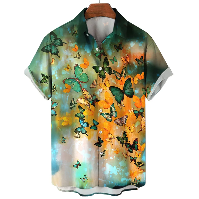 Fashion Colorful Butterfly 3d Print Hawaiian Shirt Men Summer Casual Short Sleeve Street Tops Beach Party Shirts Men Clothing