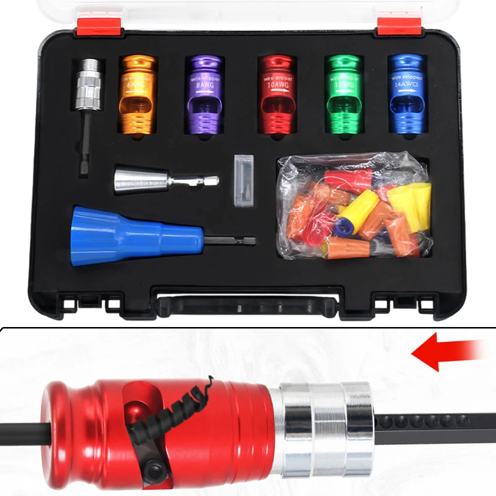 

Drill Bit Wire Stripper Adjustable Length Control Aluminum Alloy Wire Stripper Comprehensive Tool For 14AWG To 6AWG Solid Core
