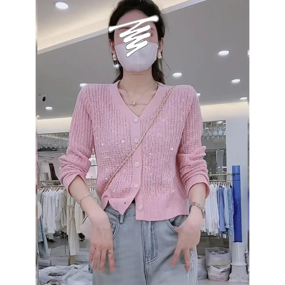 

2024 Autumn Winter Women's Short Knitted Cardigan Short Cardigan Open Blouse Clothing Tops Long Sleeves Casual Sweaters R48