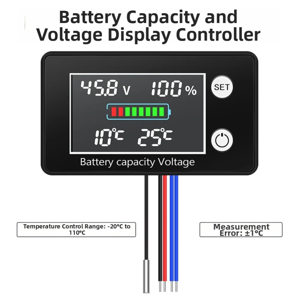 

DC 10V to 100V Battery Thermostat with Digital LED Voltage and Temperature Display for Lithium and Acid Batteries