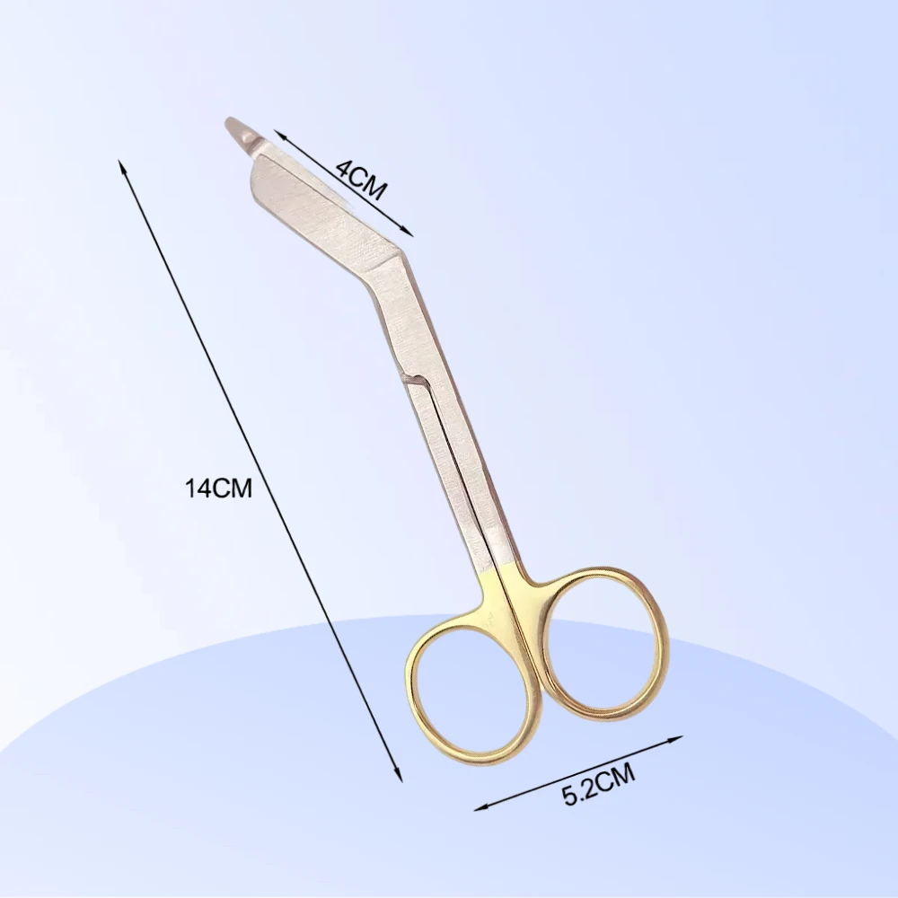 

Хирургические ножницы из нержавеющей стали с золотой ручкой 14 см, инструменты для стоматолога, повязка для кормления, марлевые ножницы, инструменты для ухода