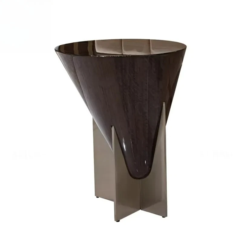 for Luxury Living Room Mirror Stainless Steel Base Wood Veneer Side Table High Standard End Table for Sofa Bedroom Decor