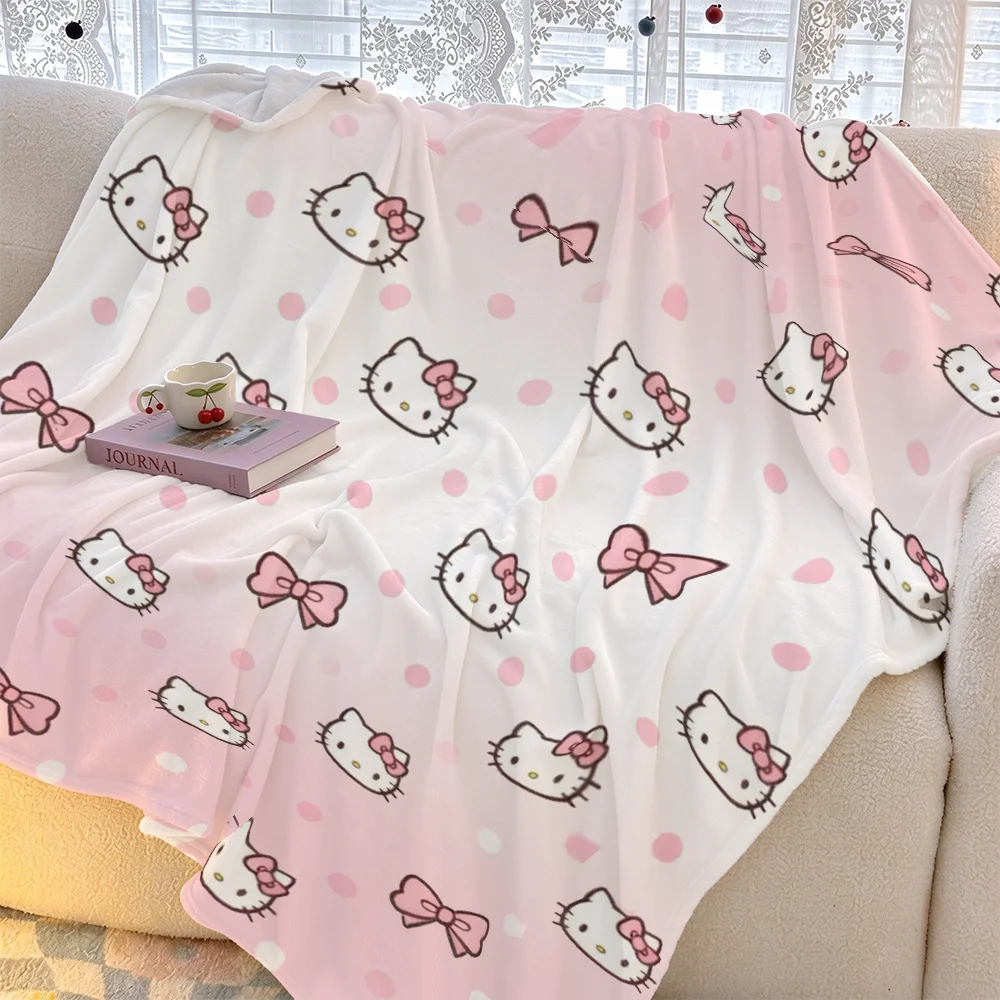 Hello Kitty Flannel Blanket Polka Dot Bow Print Soft Fleece Throw Sofa Bed Winter Warm Camping Car Baby Gift