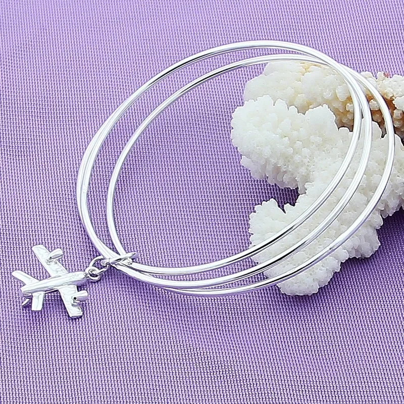 925 Sterling Silver Three Circle Exquisite Pendant Aircraft Bracelet Bracelet For Women Christmas Valentine's Day Jewelry Gift