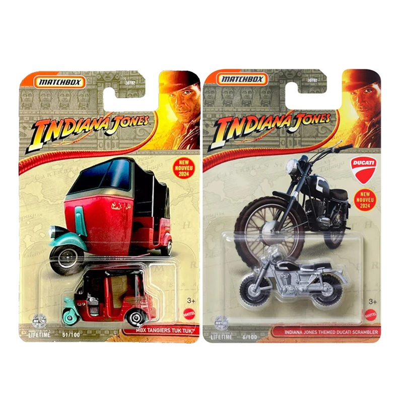 2024 Matchbox Indiana Jones MBX Tangiers Tuk Tuk Themed Ducati Scrambler 1/64 Diecast Car Model Toy 30782 for Children\'s Gift