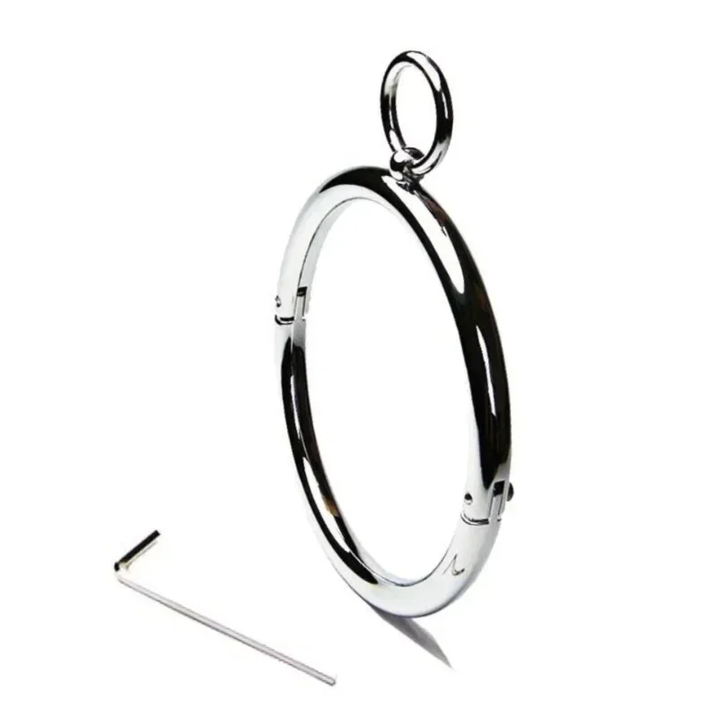 Metal Male Female Lockable Slave Neck collar Hex wrench Restraint Bondage Locking Choker O-Rings Chain Leader BDSM Couple BDSM