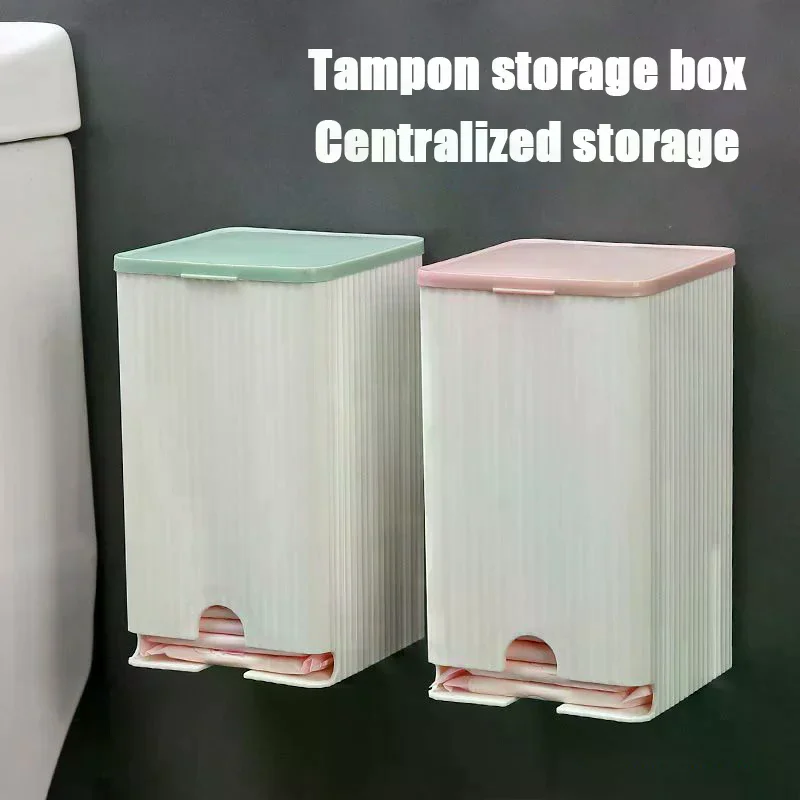 Wall Mounted Sanitary Napkin Storage Box Tissue Paper And Cotton Swab Storage Box Multifunctional Flip Cover Box 1PCS