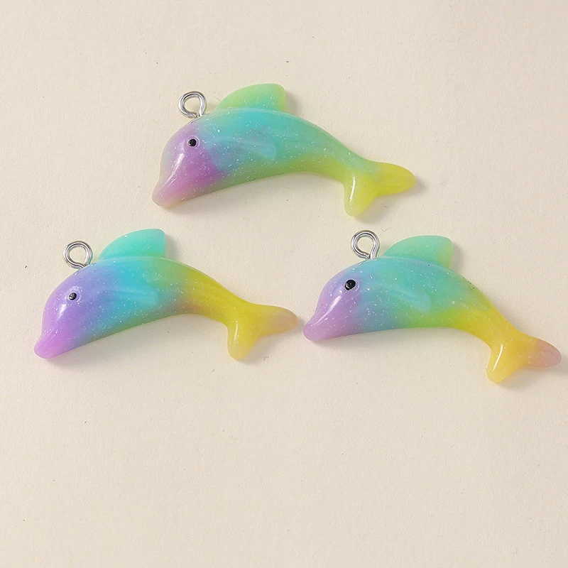 Leslie 10 Stück niedliche Charms, bunte Delfin-Charms, Anhänger für Tropfenohrringe, Halsketten, handgefertigtes DIY-Schmuckherstellungszubehör – Detail 9