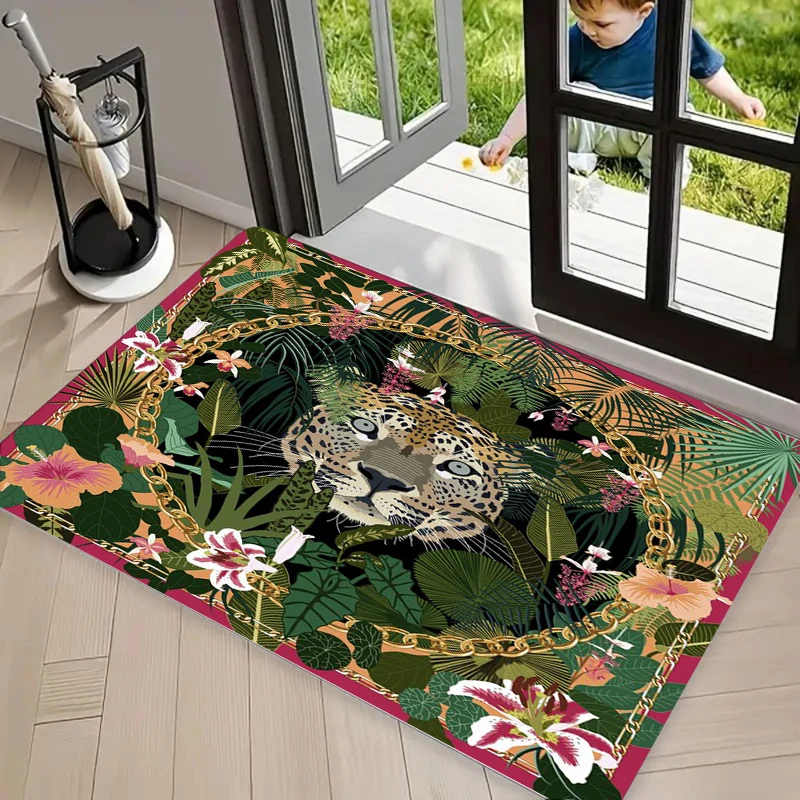 チーター花柄プリント玄関マット田舎エスニックスタイルプリントカーペット芸術的センスキッチンリビングルーム寝室装飾カーペット 1