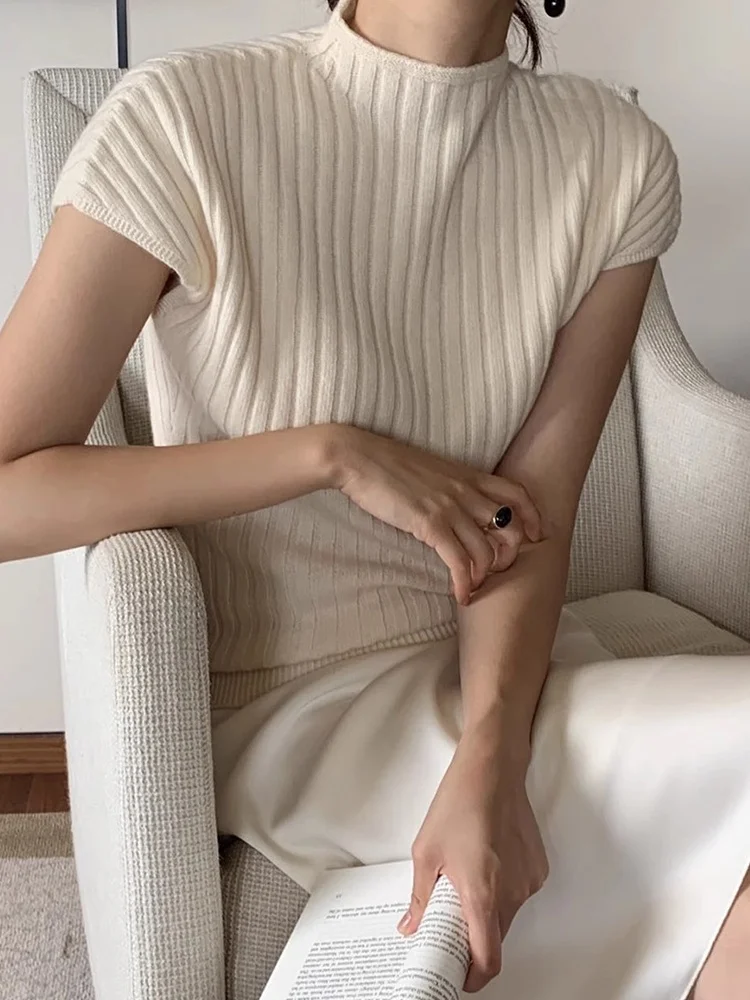 Ceco de Punto de Cuello Medio Alto, Suave y Cómodo para el Verano, Estilo Coreano, Sin Mangas, Estampado, para Mujer